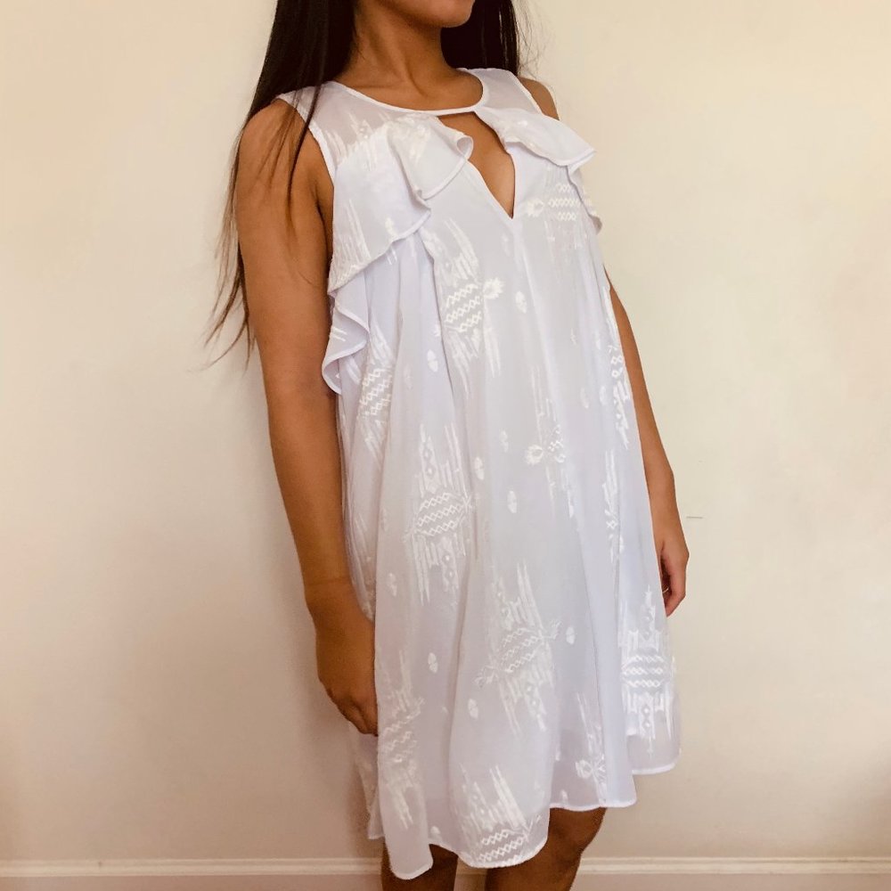 NWT BCBG Ruffled Embroidered Mini Dress - Picture 2 of 4